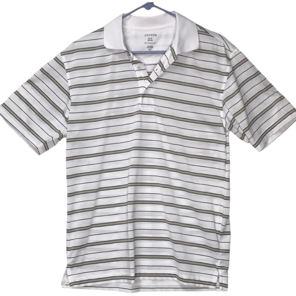 George Polo Shirt‎ Arctic White Strip 34-36 EUC